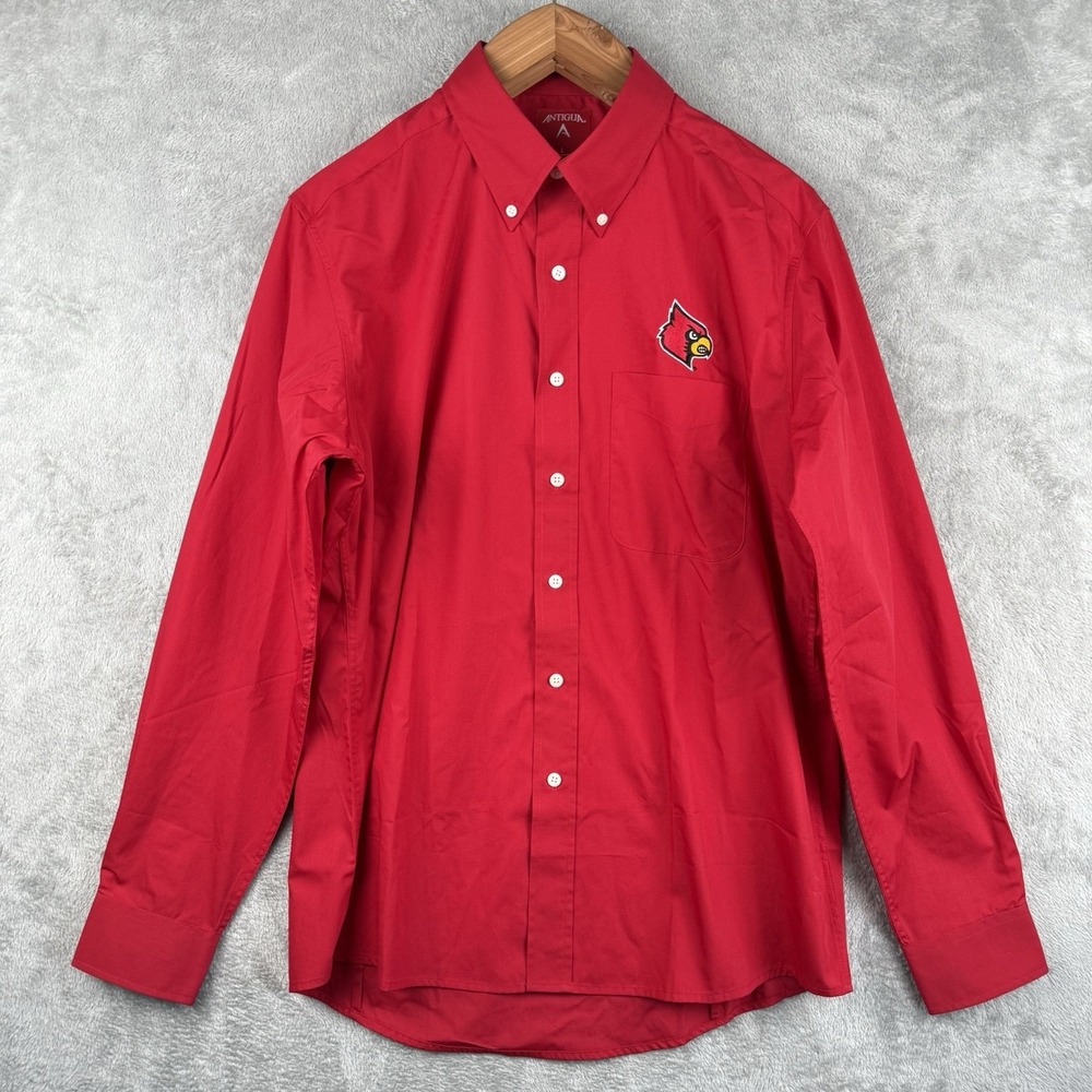 Louisville Cardinals Antigua Button Up Dress Shirt Mens L Red Basketball NCAA‎